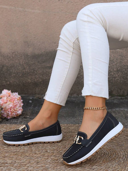 Women's Orthopedic Non-Slip Slip-On Shoes with Gold Buckle