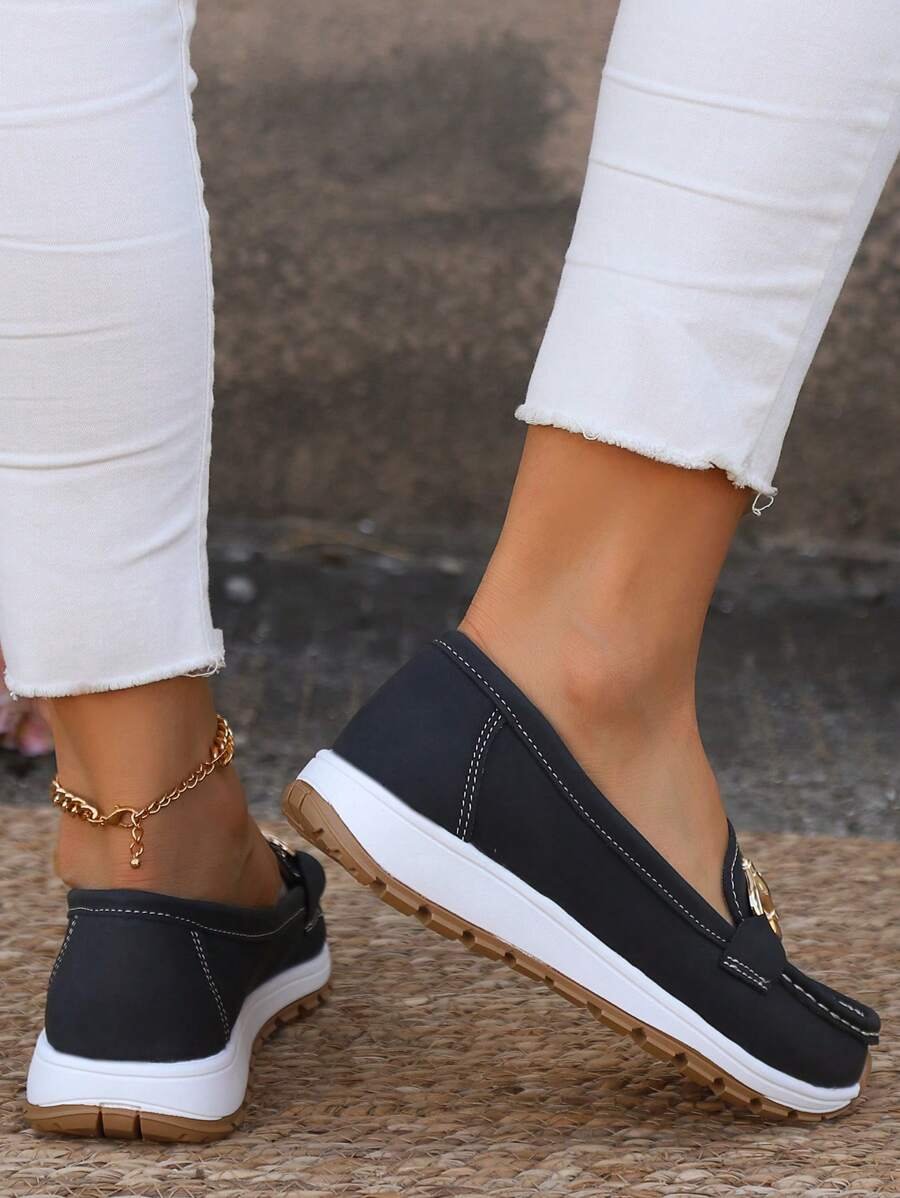 Women's Orthopedic Non-Slip Slip-On Shoes with Gold Buckle