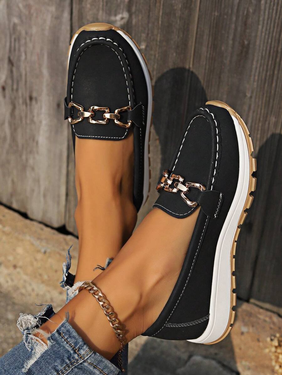 Women's Orthopedic Non-Slip Slip-On Shoes with Gold Buckle