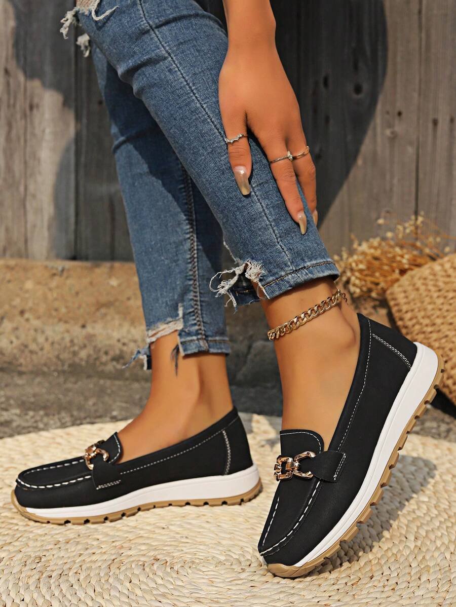 Women's Orthopedic Non-Slip Slip-On Shoes with Gold Buckle
