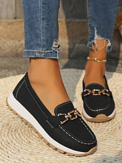 Women's Orthopedic Non-Slip Slip-On Shoes with Gold Buckle