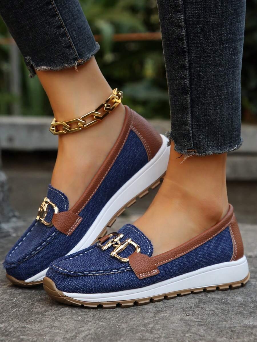 Women's Orthopedic Non-Slip Slip-On Shoes with Gold Buckle
