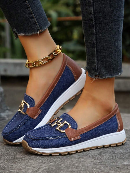 Women's Orthopedic Non-Slip Slip-On Shoes with Gold Buckle