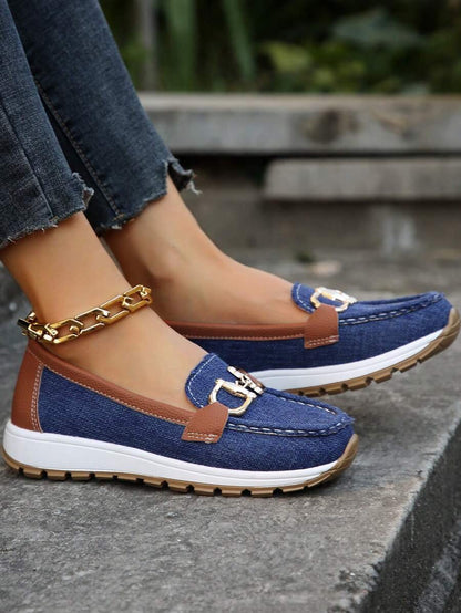 Women's Orthopedic Non-Slip Slip-On Shoes with Gold Buckle