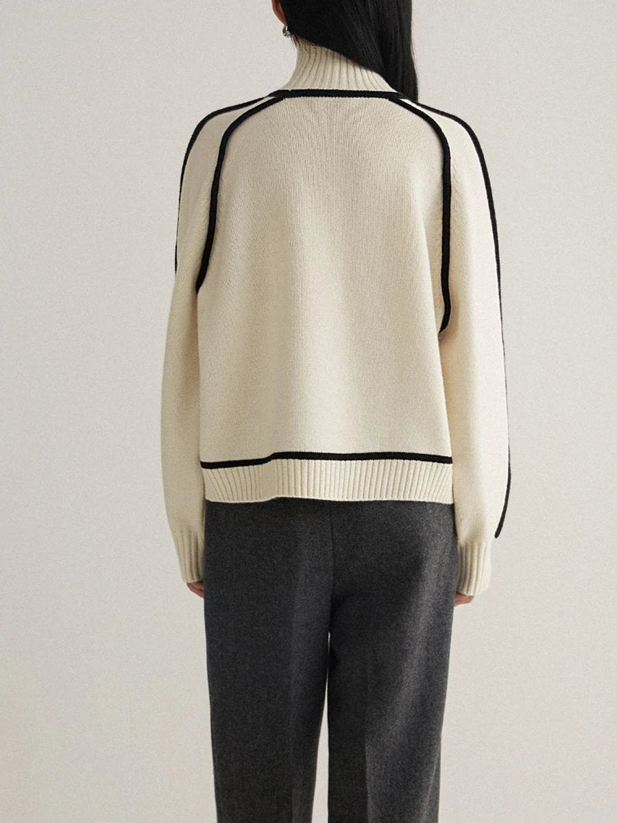 Two-Tone Raglan Turtleneck Oversized Knit Sweater for Women