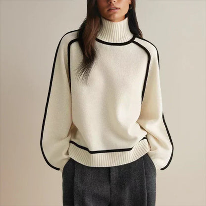 Two-Tone Raglan Turtleneck Oversized Knit Sweater for Women