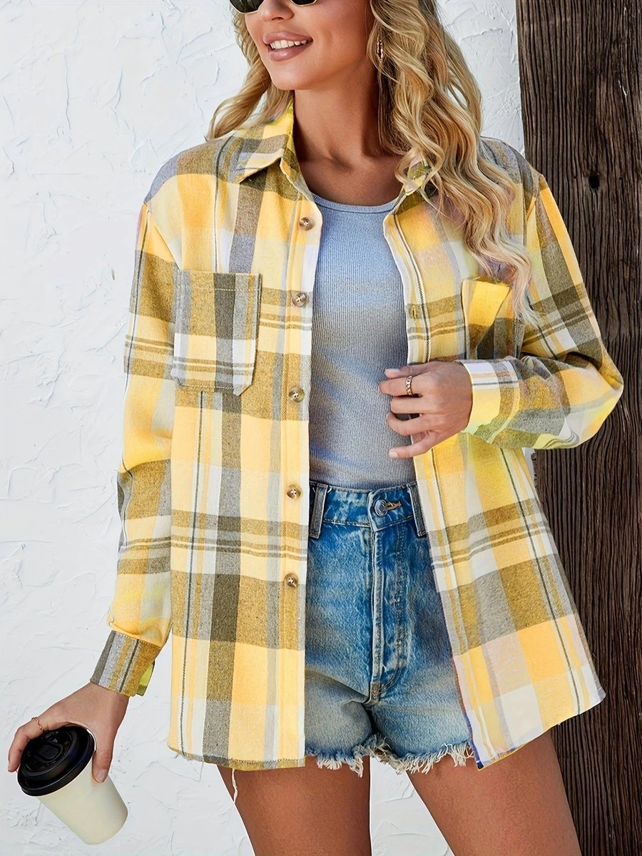 Women's Long Sleeve Plaid Flannel Cardigan Shirt in Oversized Cut