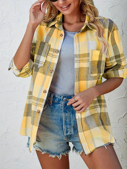 Women's Long Sleeve Plaid Flannel Cardigan Shirt in Oversized Cut