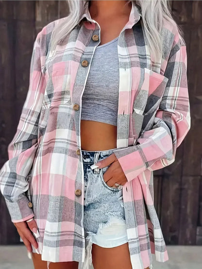 Women's Long-Sleeve Loose Plaid Flannel Shirt