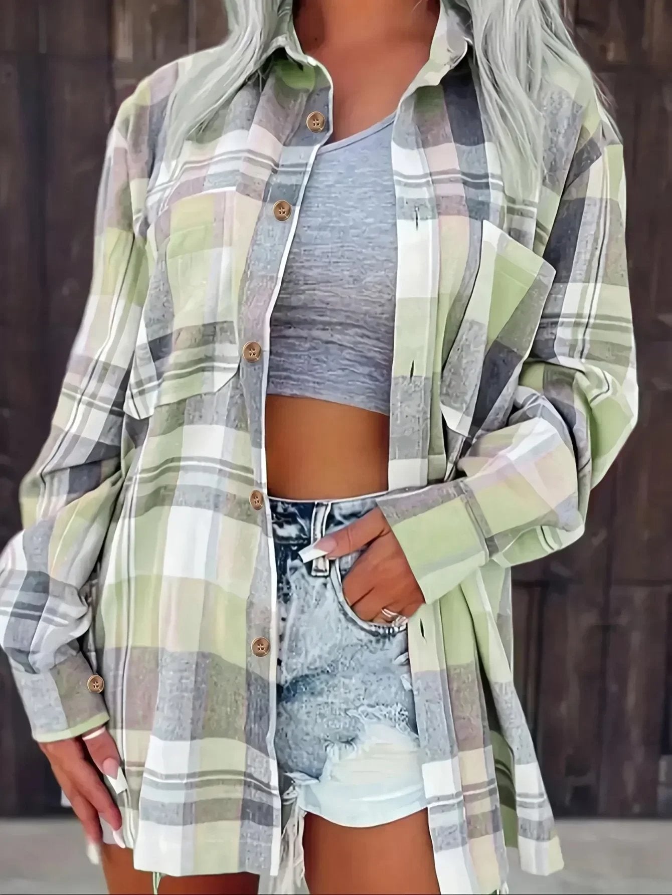 Women's Long-Sleeve Loose Plaid Flannel Shirt