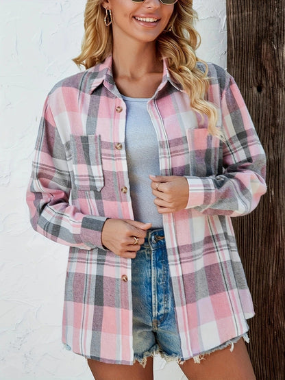 Women's Long-Sleeve Loose Plaid Flannel Shirt