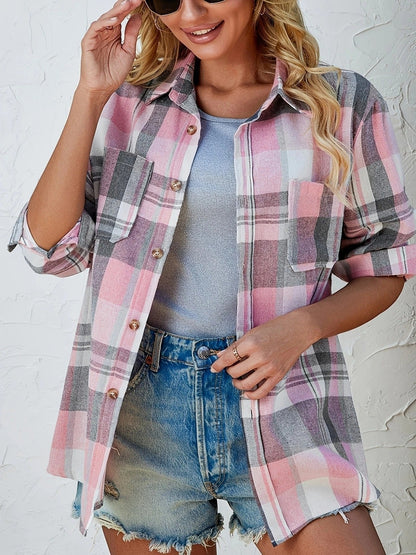 Women's Long-Sleeve Loose Plaid Flannel Shirt