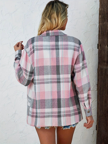 Women's Long-Sleeve Loose Plaid Flannel Shirt