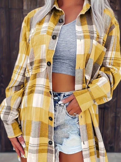 Women's Long-Sleeve Loose Plaid Flannel Shirt