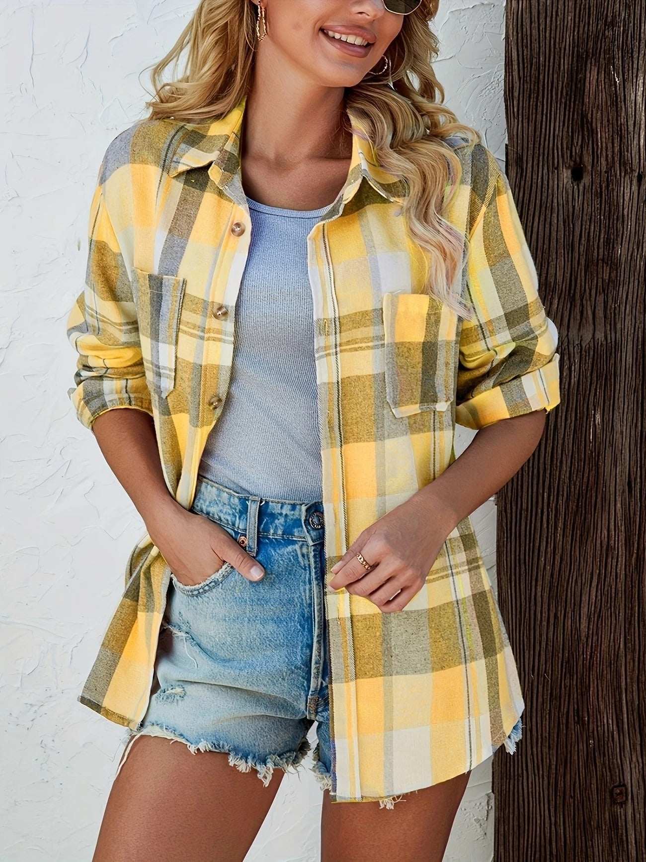 Women's Long-Sleeve Loose Plaid Flannel Shirt