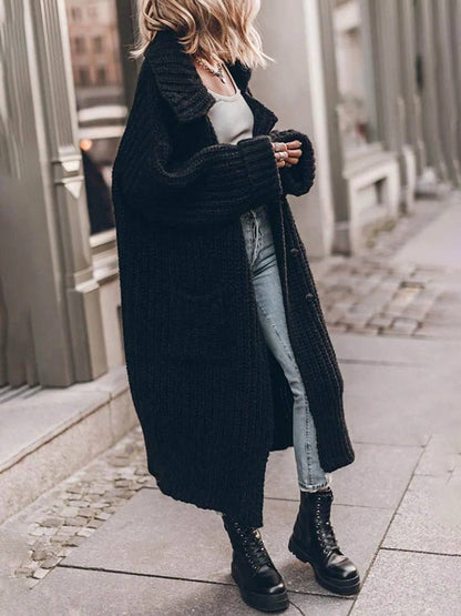 Women's Longline Chunky Knit Lapel Cardigan in Oversized Fit