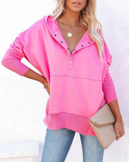 Women's Button-Front Long Sleeve Oversized Hooded Tunic