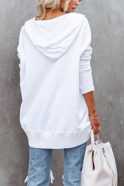 Women's Button-Front Long Sleeve Oversized Hooded Tunic