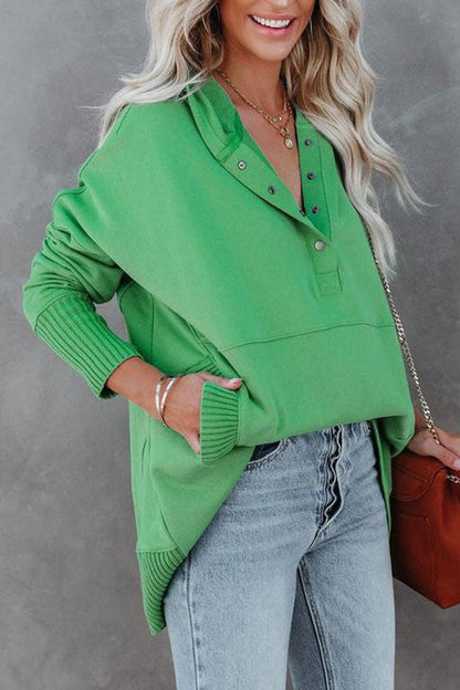 Women's Button-Front Long Sleeve Oversized Hooded Tunic