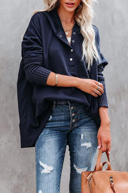Women's Button-Front Long Sleeve Oversized Hooded Tunic