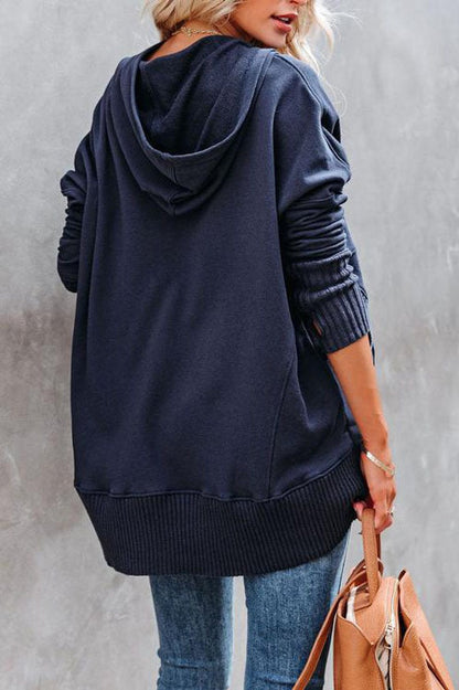 Women's Button-Front Long Sleeve Oversized Hooded Tunic