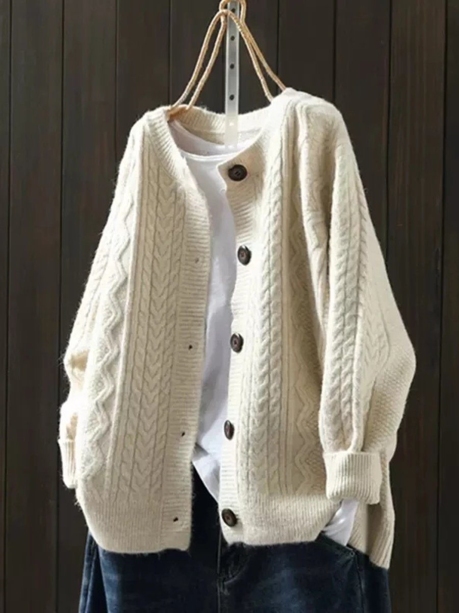 Women's Button-Up Cable-Knit Oversized Cardigan
