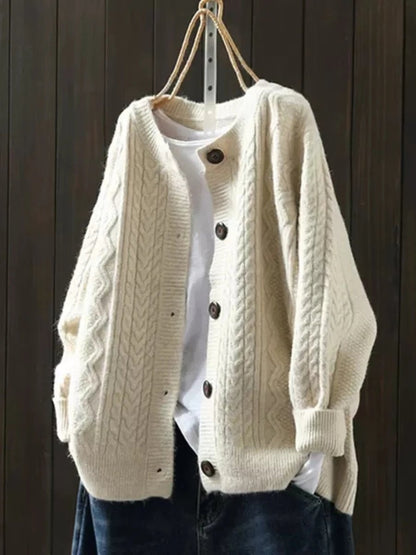 Women's Button-Up Cable-Knit Oversized Cardigan