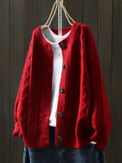 Women's Button-Up Cable-Knit Oversized Cardigan