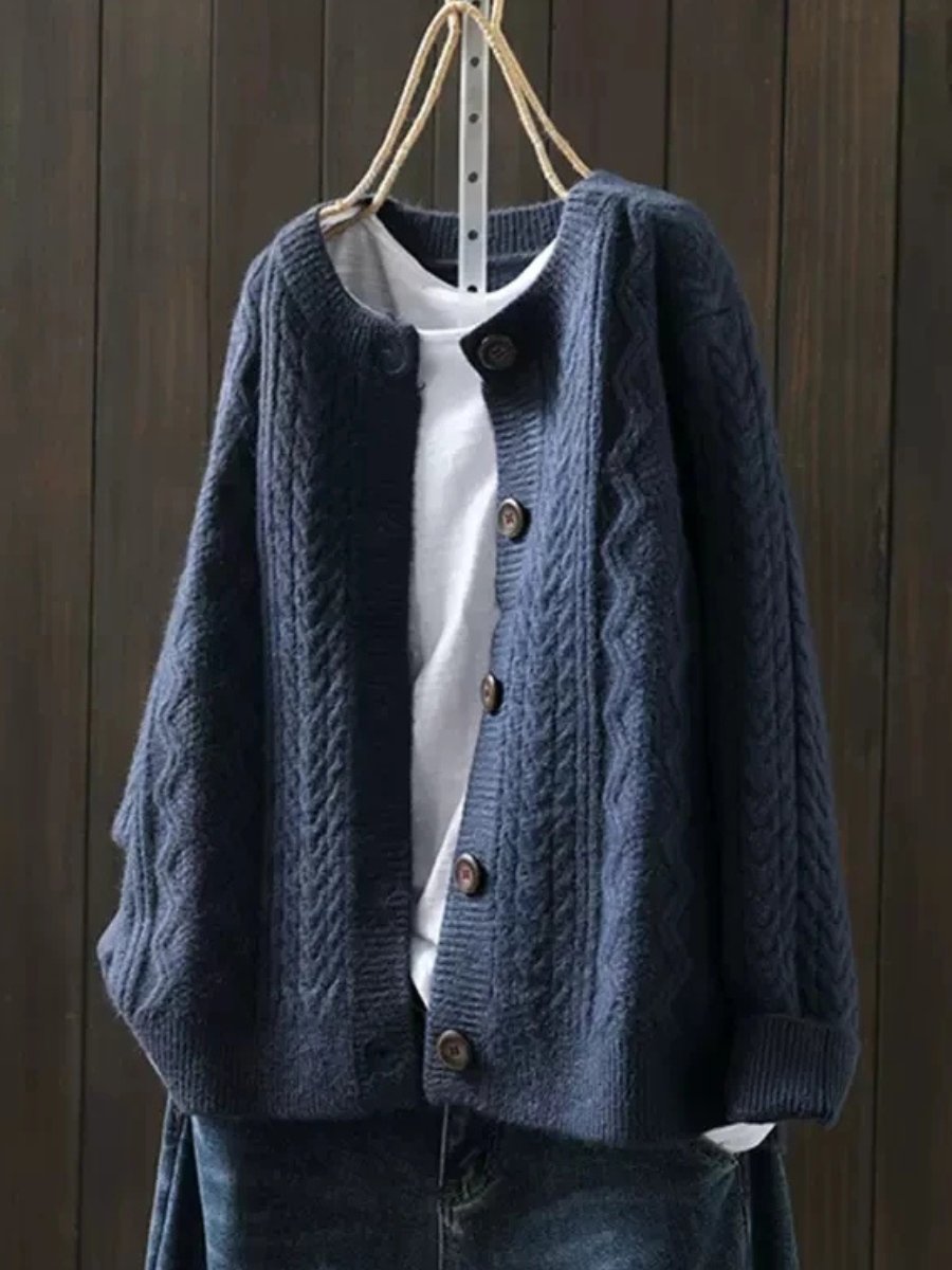 Women's Button-Up Cable-Knit Oversized Cardigan
