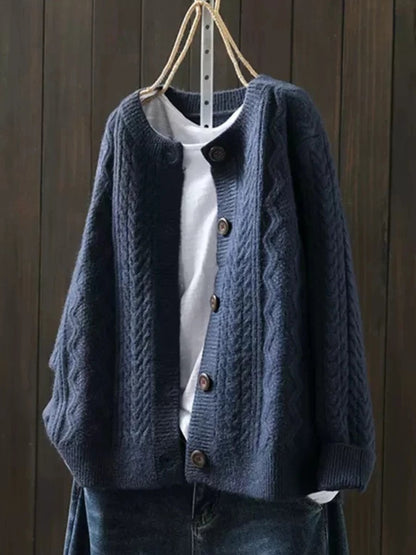 Women's Button-Up Cable-Knit Oversized Cardigan