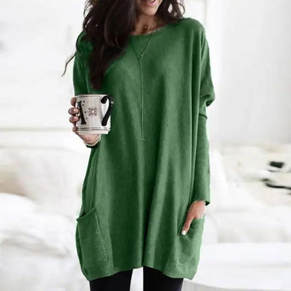 Women's Crewneck Long Sleeve Pocket Tunic Top in Oversized Fit