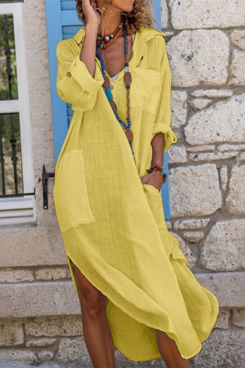 Women's Loose-Fitting Linen Midi Evening Dress