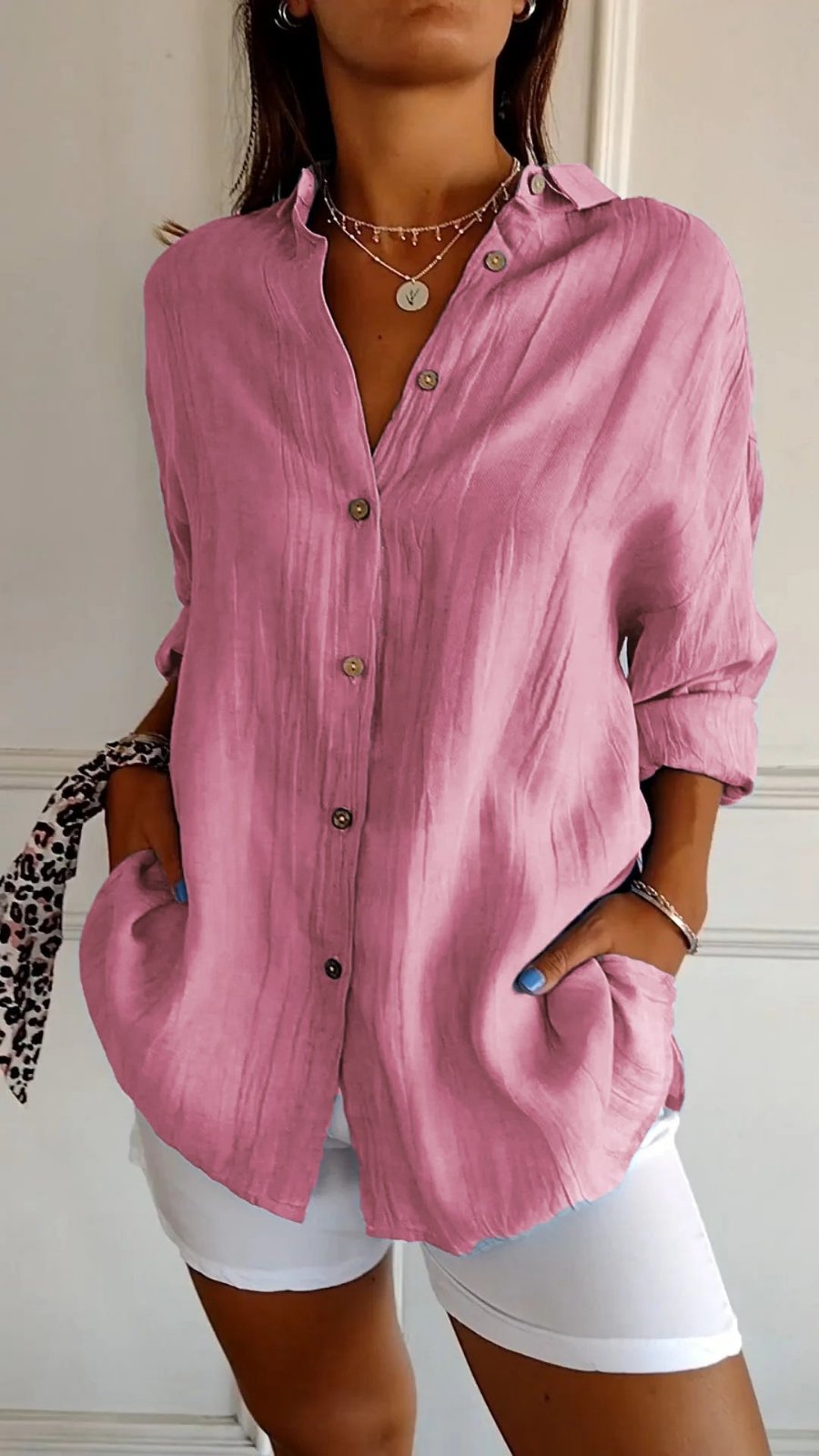 Women's Loose-Fit Linen Button-Up Shirt