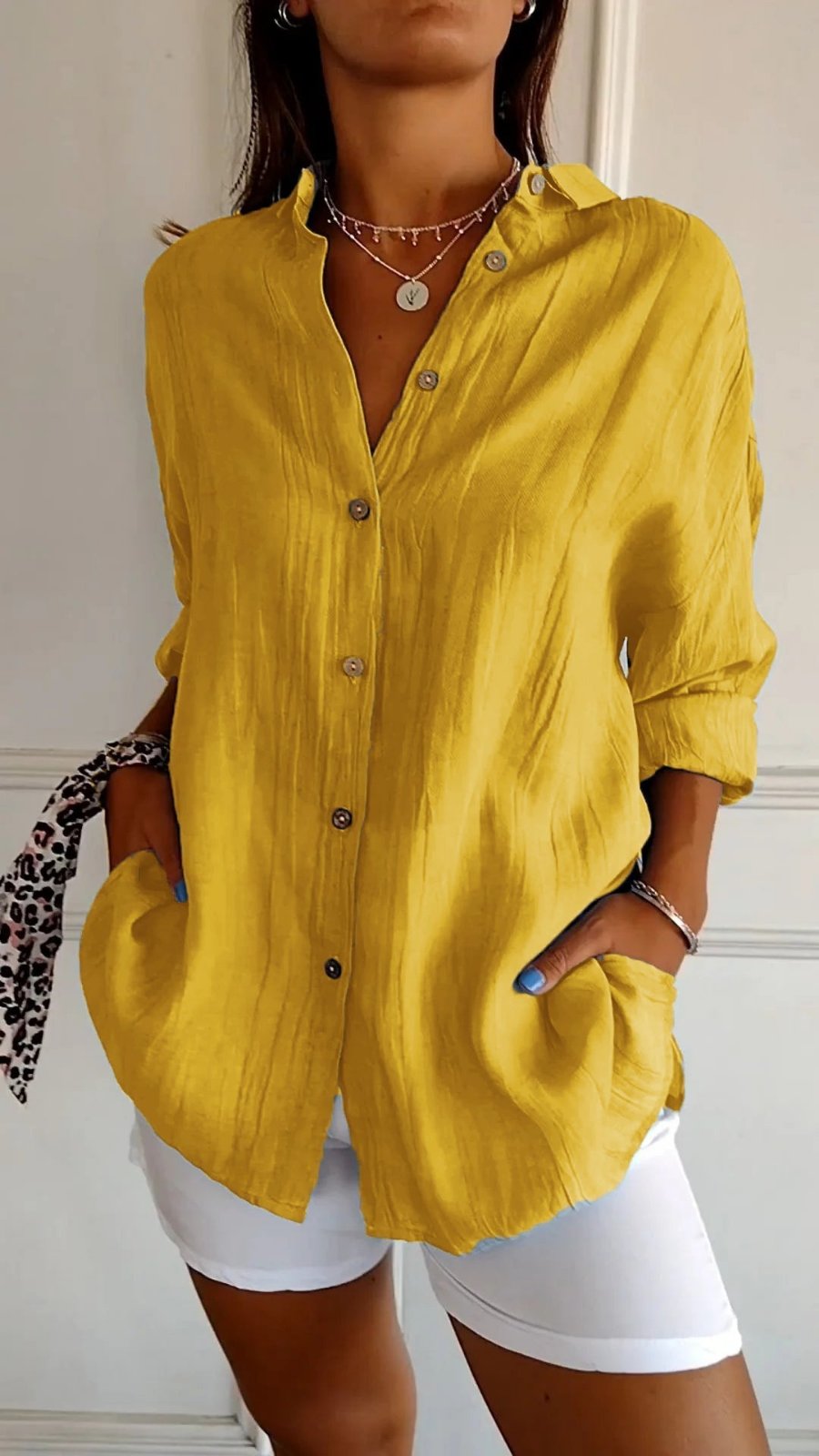 Women's Loose-Fit Linen Button-Up Shirt