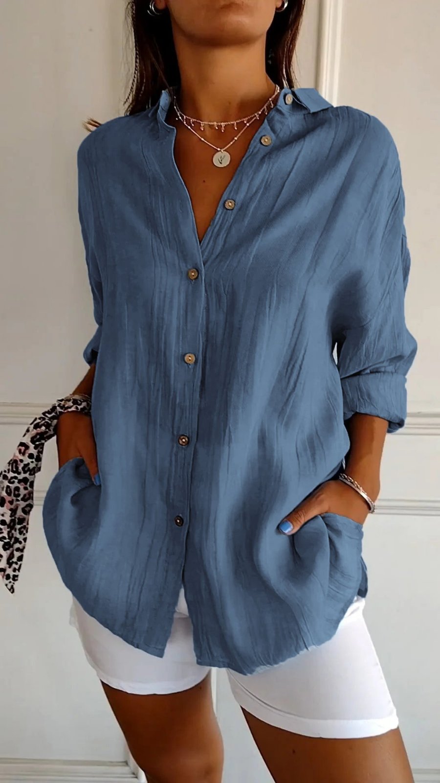 Women's Loose-Fit Linen Button-Up Shirt