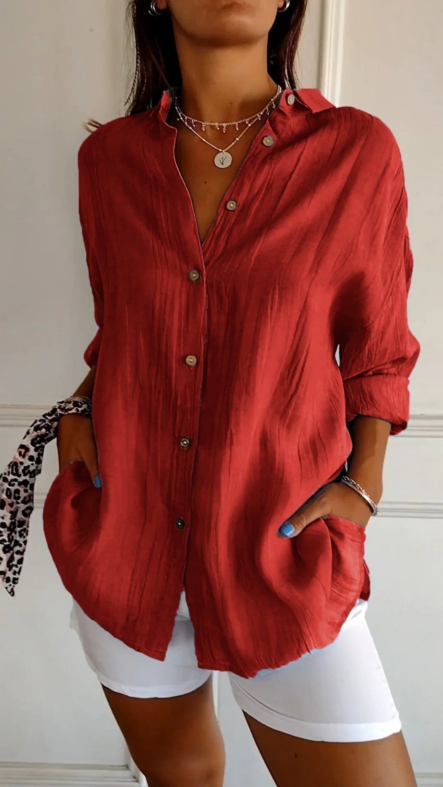 Women's Loose-Fit Linen Button-Up Shirt