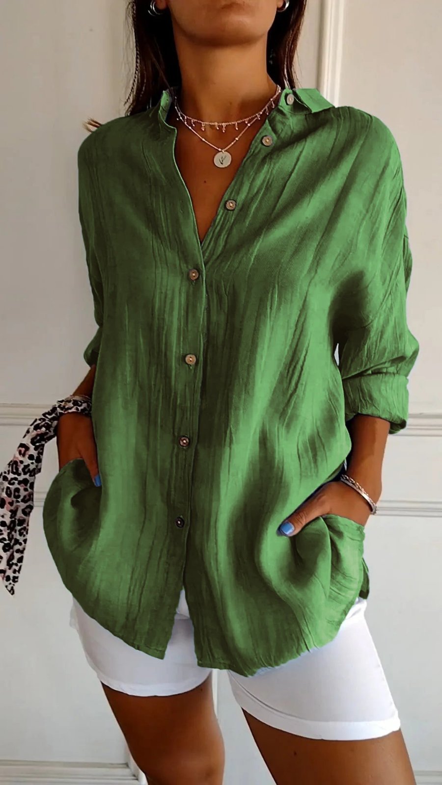 Women's Loose-Fit Linen Button-Up Shirt