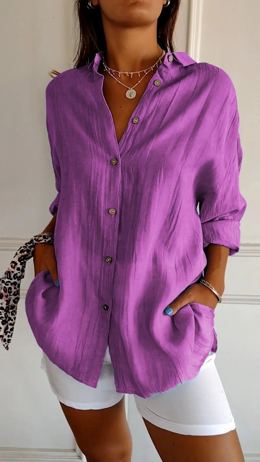 Women's Loose-Fit Linen Button-Up Shirt