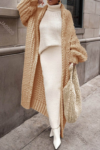 Women's Oversized Chunky Knit Open-Front Long Cardigan