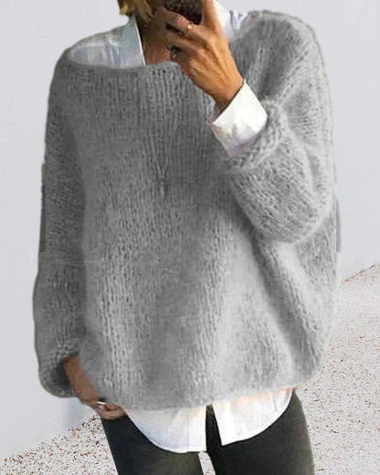Loose-Fit Fuzzy Knit Pullover Sweater for Women