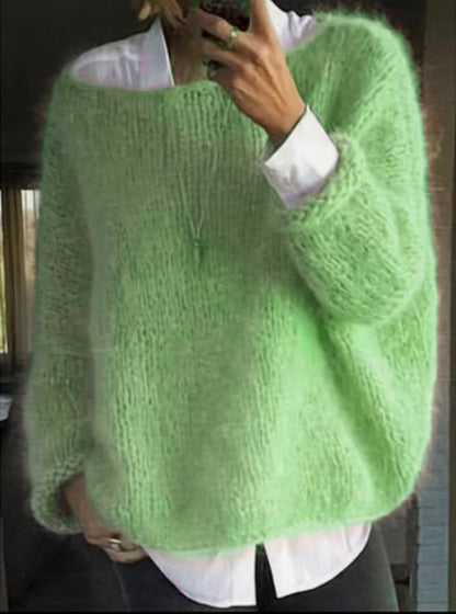 Loose-Fit Fuzzy Knit Pullover Sweater for Women