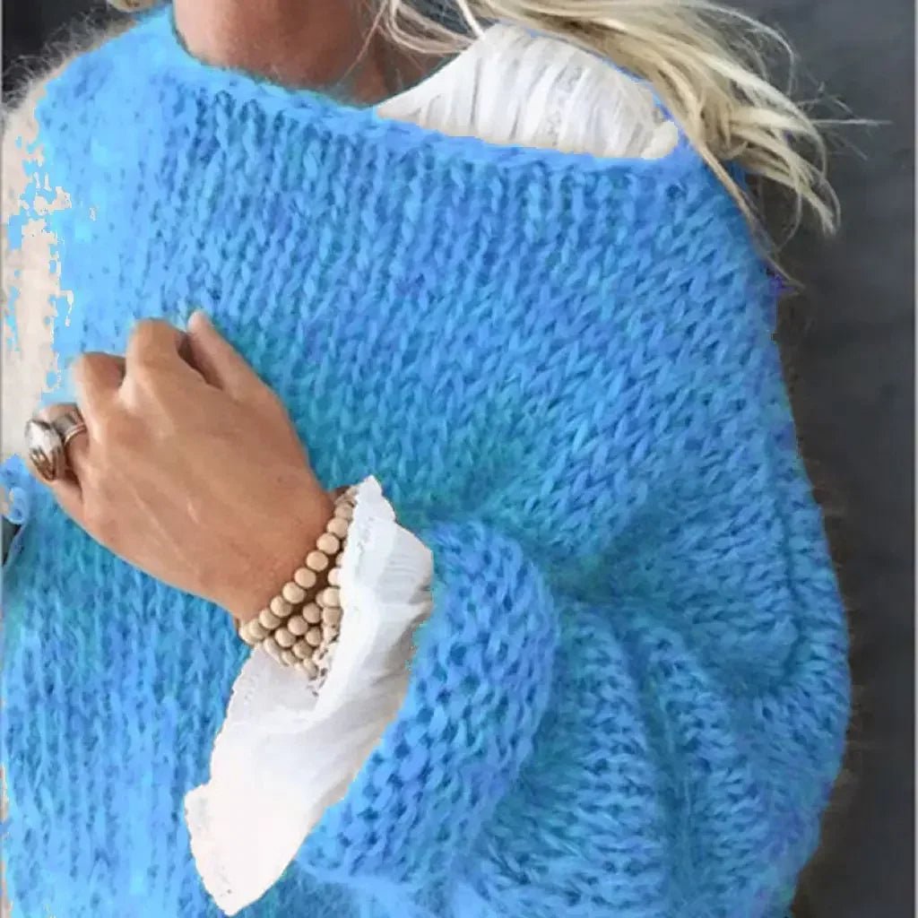 Loose-Fit Fuzzy Knit Pullover Sweater for Women