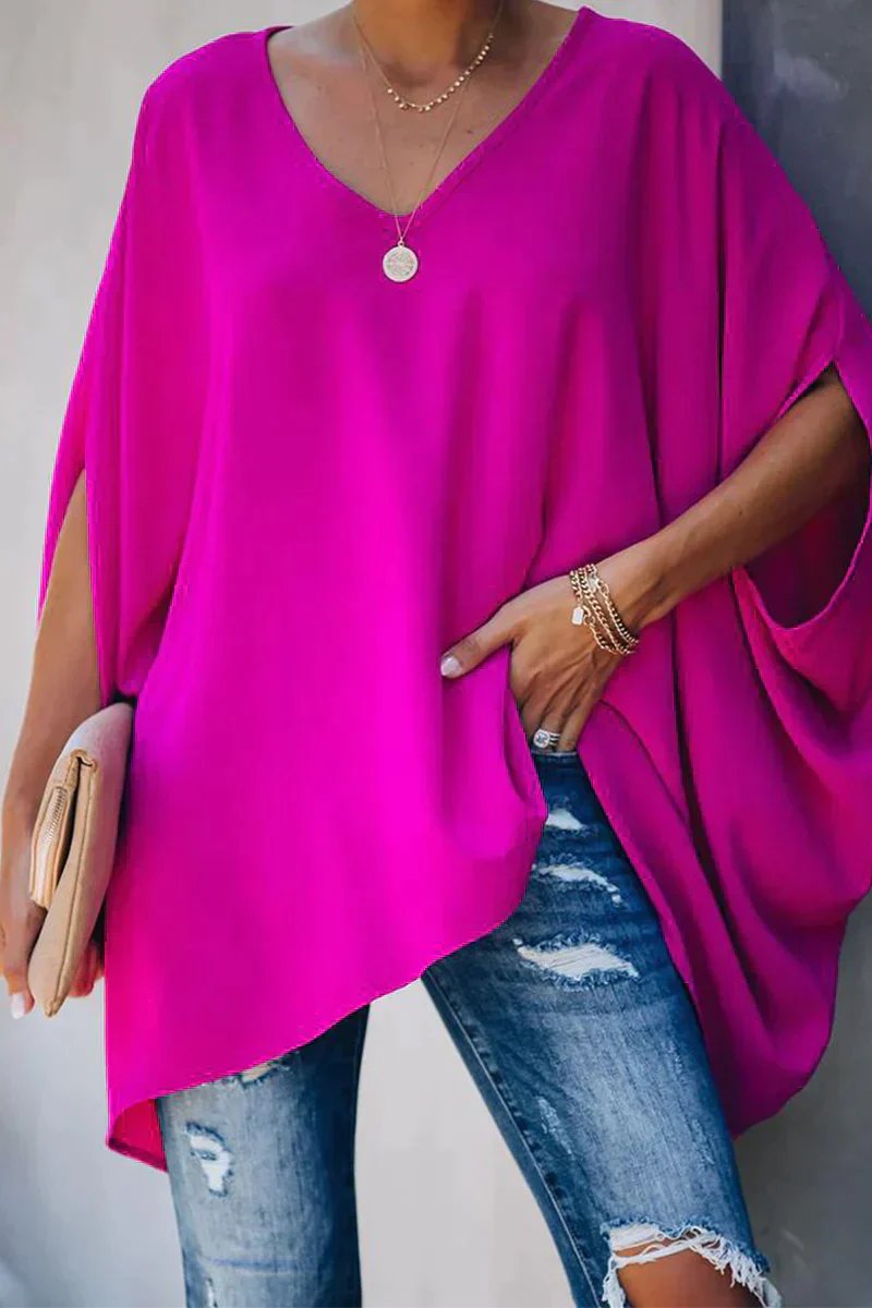 Women's Oversized Batwing Sleeve V-Neck Tunic