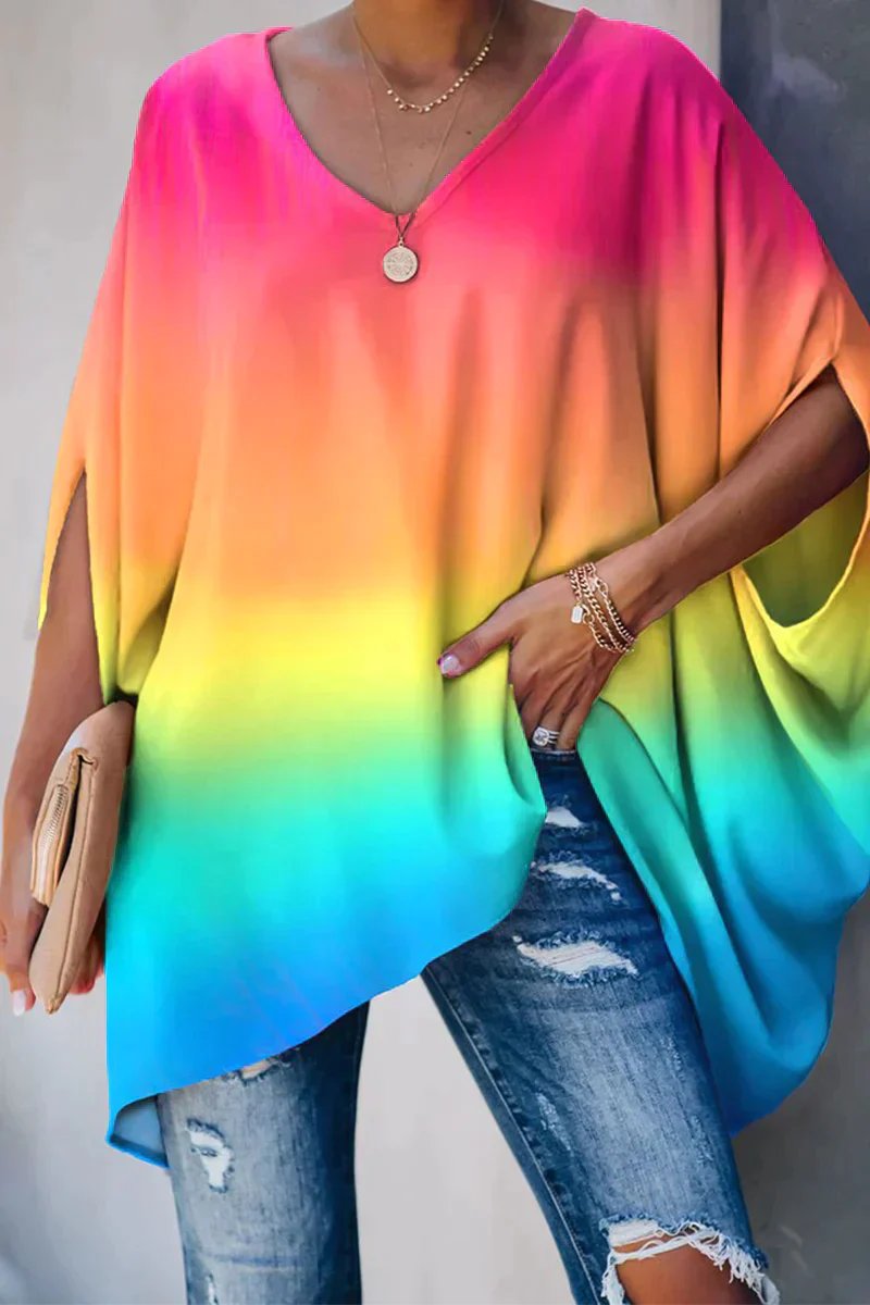 Women's Oversized Batwing Sleeve V-Neck Tunic
