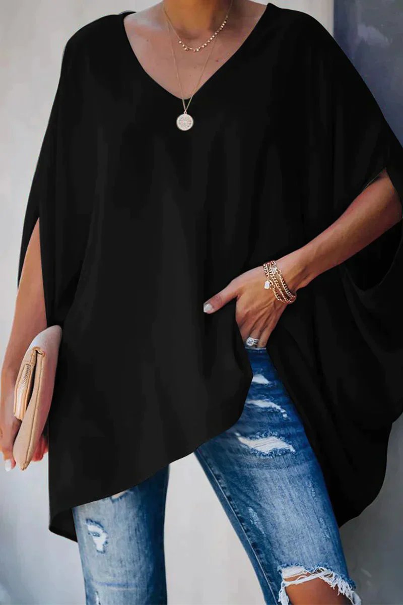 Women's Oversized Batwing Sleeve V-Neck Tunic