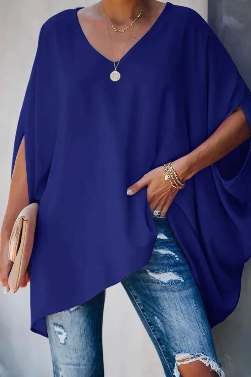 Women's Oversized Batwing Sleeve V-Neck Tunic