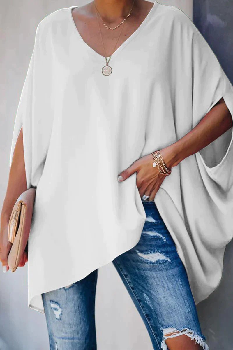 Women's Oversized Batwing Sleeve V-Neck Tunic