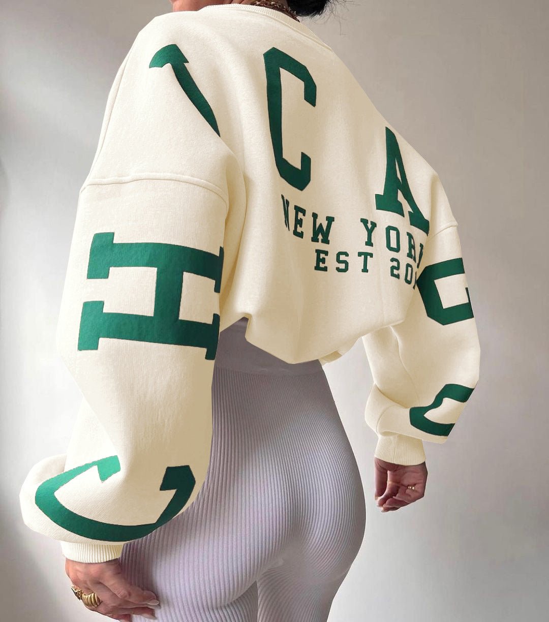 Oversized Fleece Varsity Graphic Crewneck Sweatshirt for Women