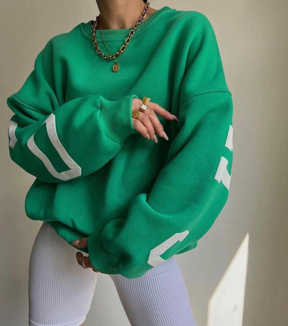 Oversized Fleece Varsity Graphic Crewneck Sweatshirt for Women