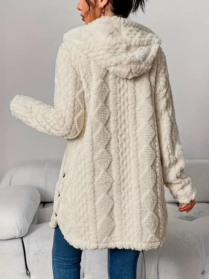 Women's Buttoned Longline Plush Hooded Cardigan